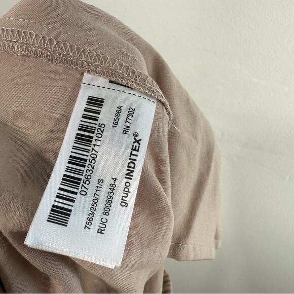 Zara Women's Beige Pajama Style Wide-Leg Drawstring Waist Pants Small - Picture 7 of 9